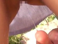 Tiny shy Japanese girl gets fondled in the backyard