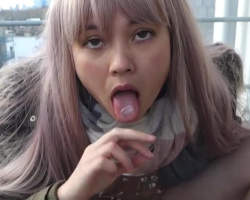 She rubs her creamy pussy on the balcony and tastes herself @ the 6:00 min mark