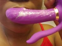 She loves eating her creamy cum on her purple sex toy