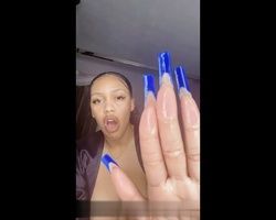 Gorgeous busty ebony babe toys and rubs her wet pussy and tastes her sweet juices