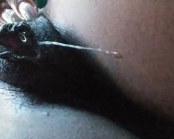 Close up of ebony amateur showing off her sticky vaginal grool 
