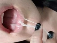 Short clip of naughty chick eating her slimy cum