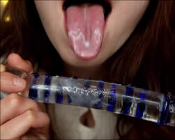 She toys, creams her glass dildo and tastes her juices