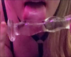Creamy pussy glass dildo + vibrator masturbation, then tastes her juices