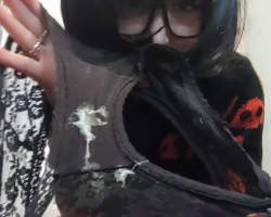 Showing her sticky grool covered panty
